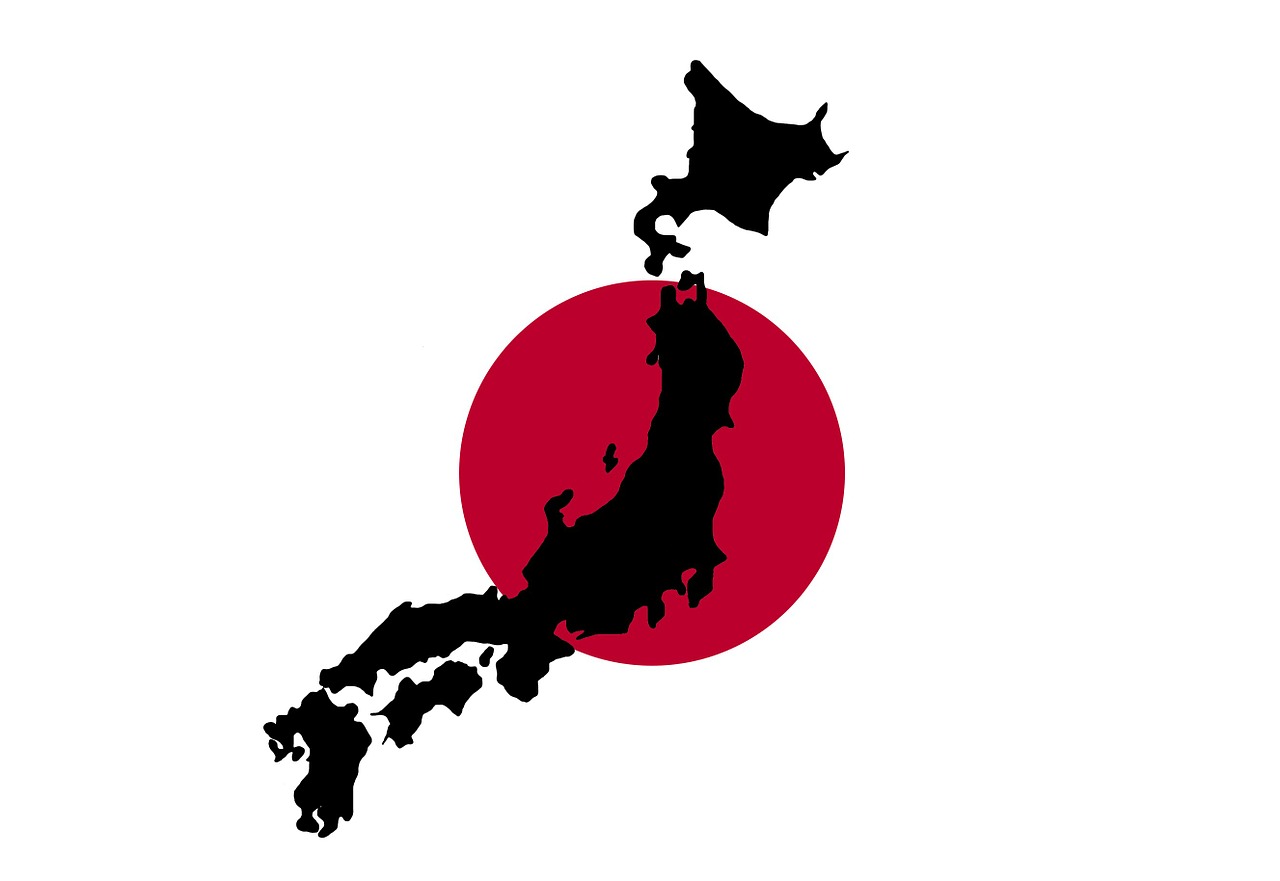 Mappa del Giappone con bandiera giapponese